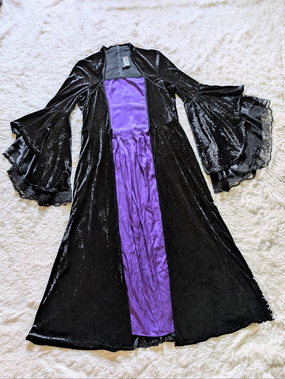 90s Lip Service Black Velvet Purple Satin Flared Sleeve Vintage Gothic Dress 2X